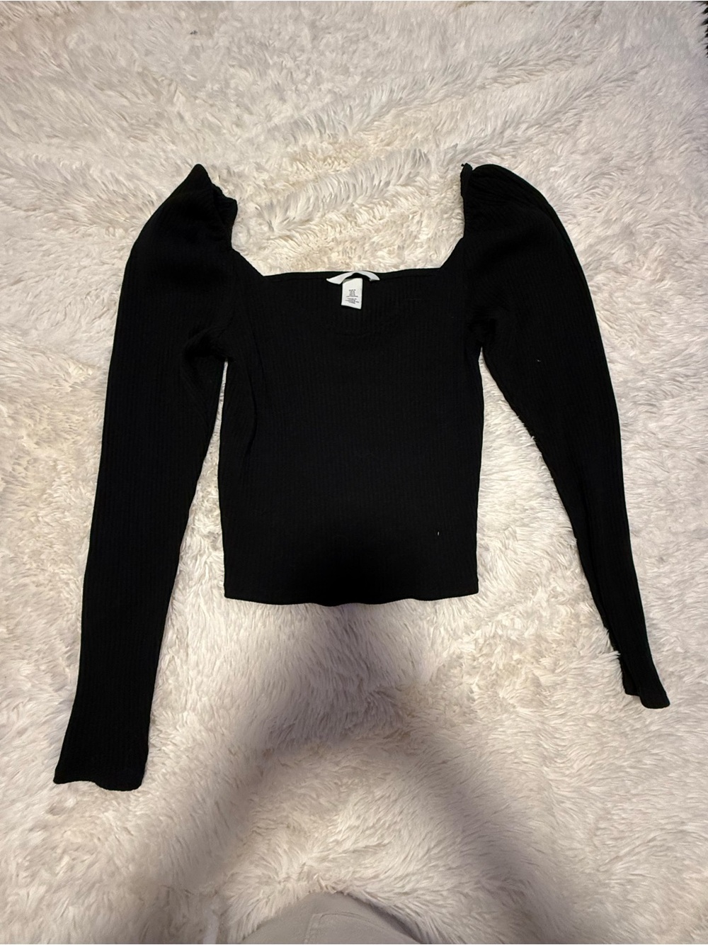 H&M Black Ribbed Square Neck Long-Sleeve Top